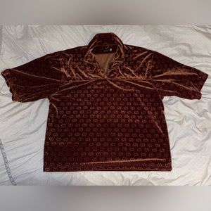 Vintage Gucci Shirt Quarter Zip Velour or Velvet Gold Mens XL